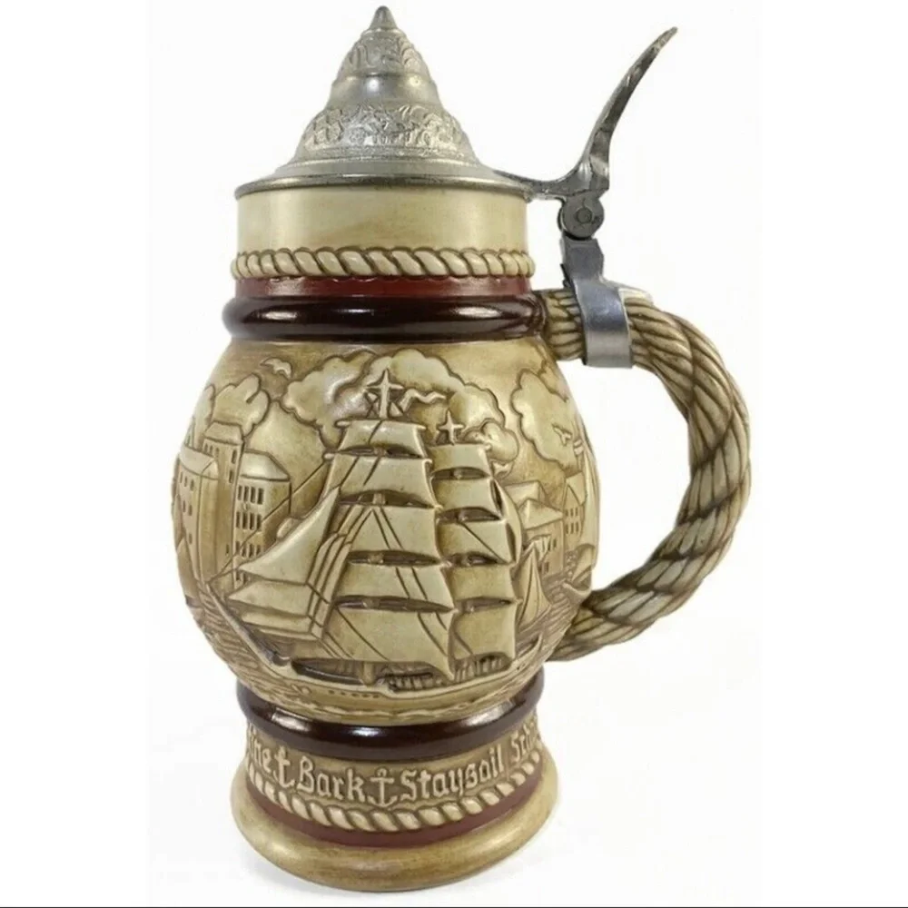 Pirate Pewter Lid Tall-Ships B eer Stein Vintage Nautical Avon Collector Edition